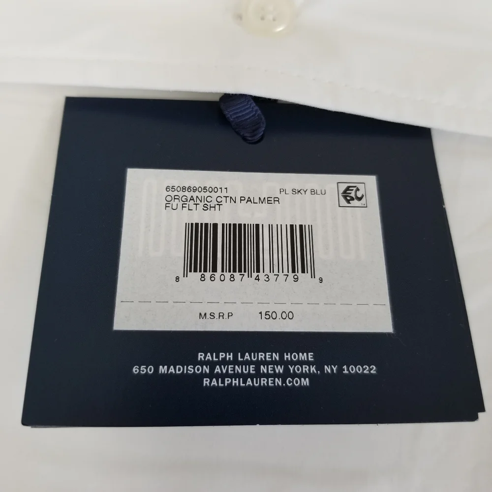 Ralph Lauren Organic Cotton Palmer Percale Full Flat Sheet New